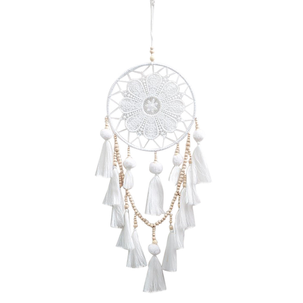 KTX-765523 Romantic Wall Dream Catcher with Wooden Beads and Tassels for Living Room and Bedroom Decor