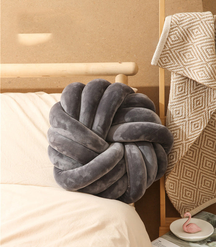 KTX-765651 Decorative Knotted Ball Cushion for Living Room and Office - Soft Plush and PP Cotton Pillow