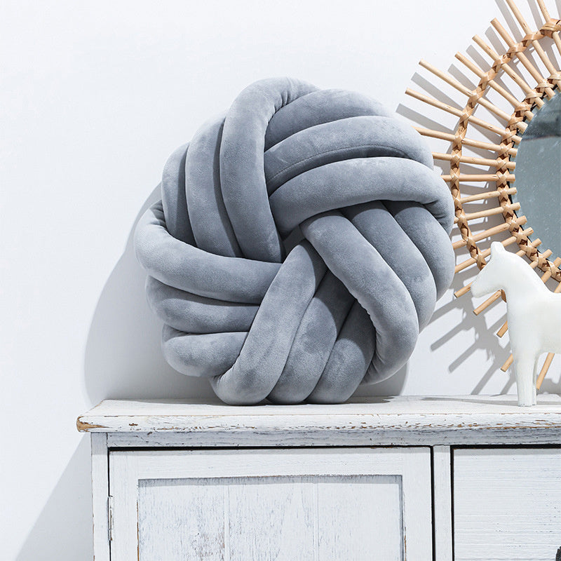 KTX-765651 Decorative Knotted Ball Cushion for Living Room and Office - Soft Plush and PP Cotton Pillow