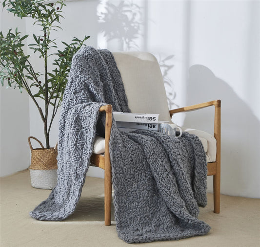 KTX-765651 Modern Grey Iceland Wool Knitted Blanket – 130x160CM for Spring and Autumn