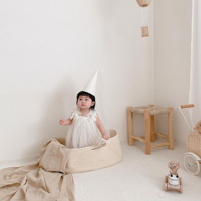 KTX-765971 Newborn Cotton Rope Woven Basket - Portable, Eco-Friendly, for Infants 0-6 Months, 70x40x25cm, 25kg Capacity