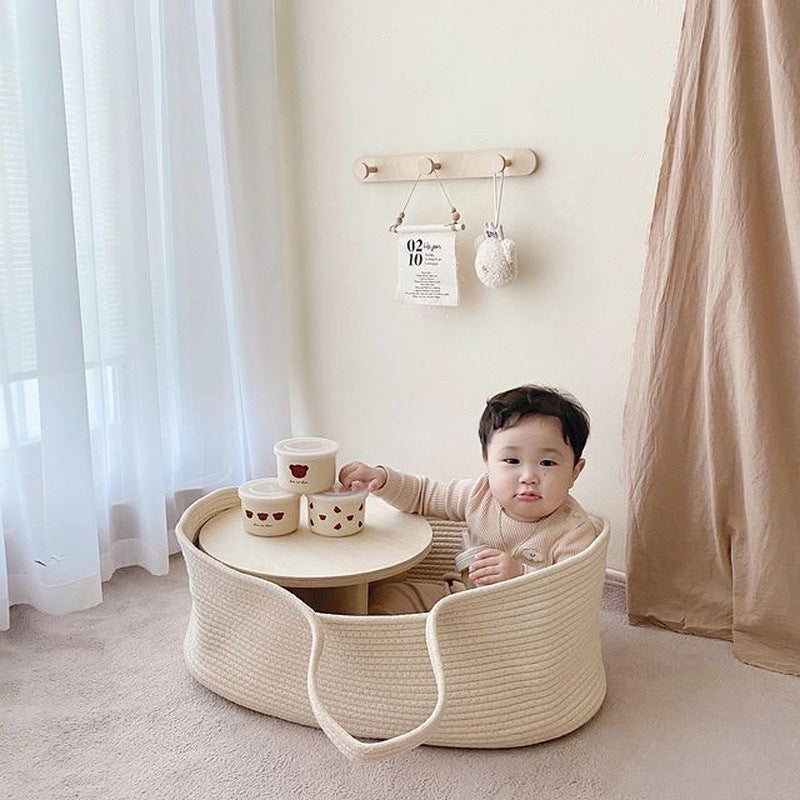 KTX-765971 Newborn Cotton Rope Woven Basket - Portable, Eco-Friendly, for Infants 0-6 Months, 70x40x25cm, 25kg Capacity