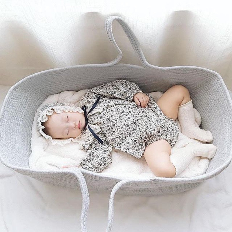 KTX-765971 Newborn Cotton Rope Woven Basket - Portable, Eco-Friendly, for Infants 0-6 Months, 70x40x25cm, 25kg Capacity