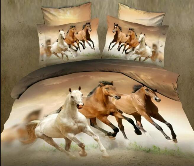 KTX-766291 Running Horses Queen Size Bedding Set - 4-Piece Collection with Quilt Cover, Sheet & Pillowcases