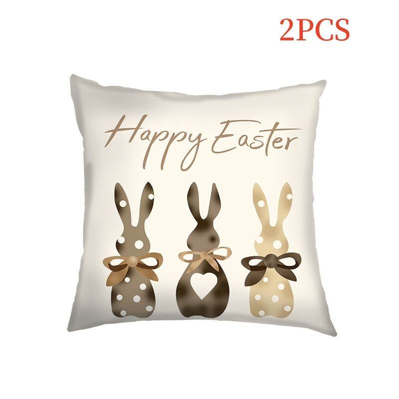 KTX-767955 Easter Bunny Cartoon Pillowcase - Soft Linen and Plush, 45x45cm