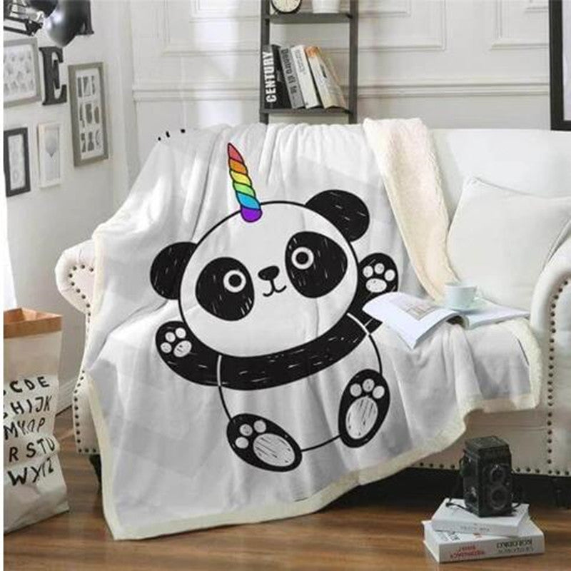 KTX-767955 Panda Series Cartoon Flannel Blanket - Soft Coral Fleece, 150x200cm, White