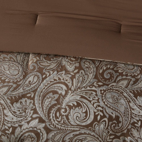 KTX-768275 12 Piece Full Comforter Set with Cotton Bed Sheets in Blue and Brown, Paisley Pattern