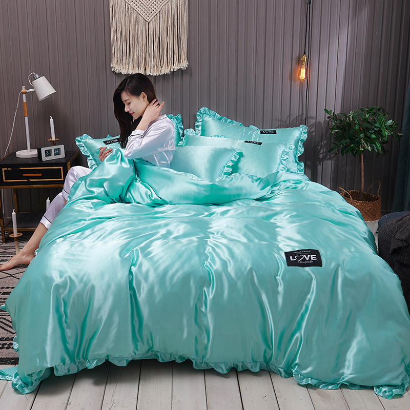 KTX-769043 Washed Silk Four-Piece Bed Sheet Set - Soft Polyester Duvet Cover with Pillowcases, Multiple Sizes Available