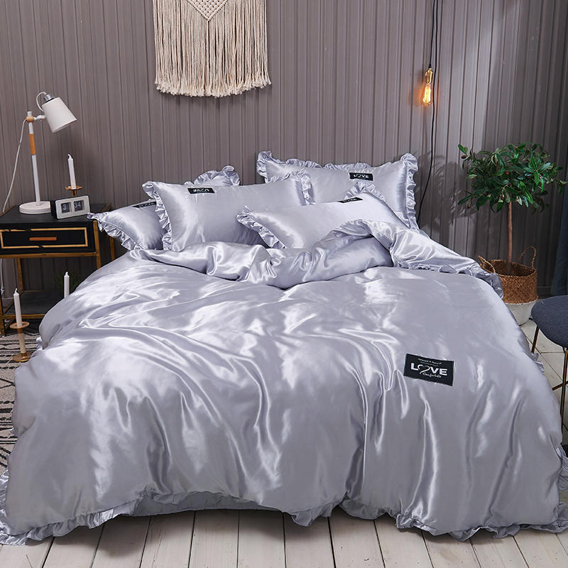 KTX-769043 Washed Silk Four-Piece Bed Sheet Set - Soft Polyester Duvet Cover with Pillowcases, Multiple Sizes Available