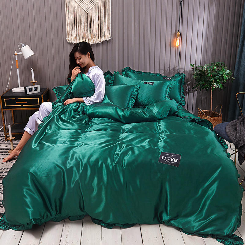 KTX-769043 Washed Silk Four-Piece Bed Sheet Set - Soft Polyester Duvet Cover with Pillowcases, Multiple Sizes Available