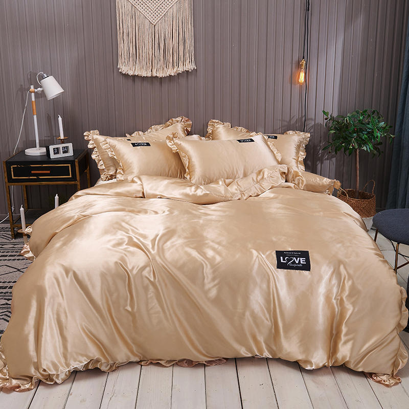 KTX-769043 Washed Silk Four-Piece Bed Sheet Set - Soft Polyester Duvet Cover with Pillowcases, Multiple Sizes Available