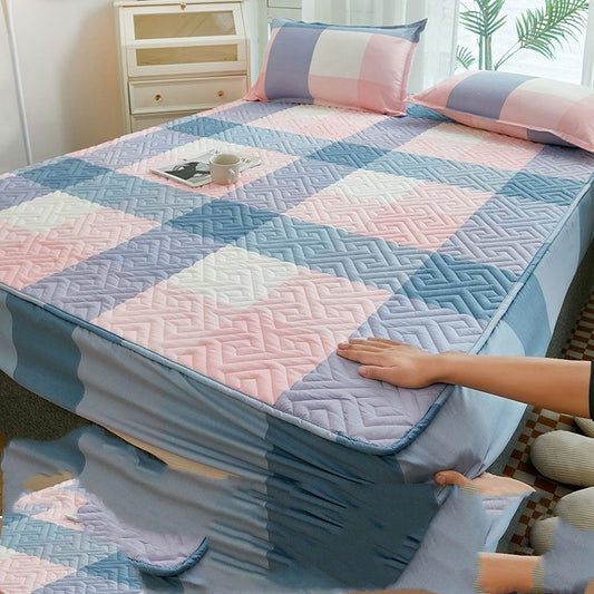 KTX-770259 Striped Sandwich Fitted Sheet with Pillowcase Protectors - Multiple Sizes & Colors Available