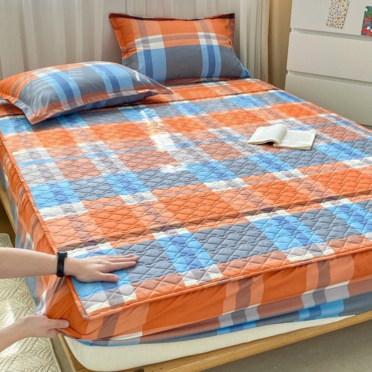 KTX-770259 Striped Sandwich Fitted Sheet with Pillowcase Protectors - Multiple Sizes & Colors Available