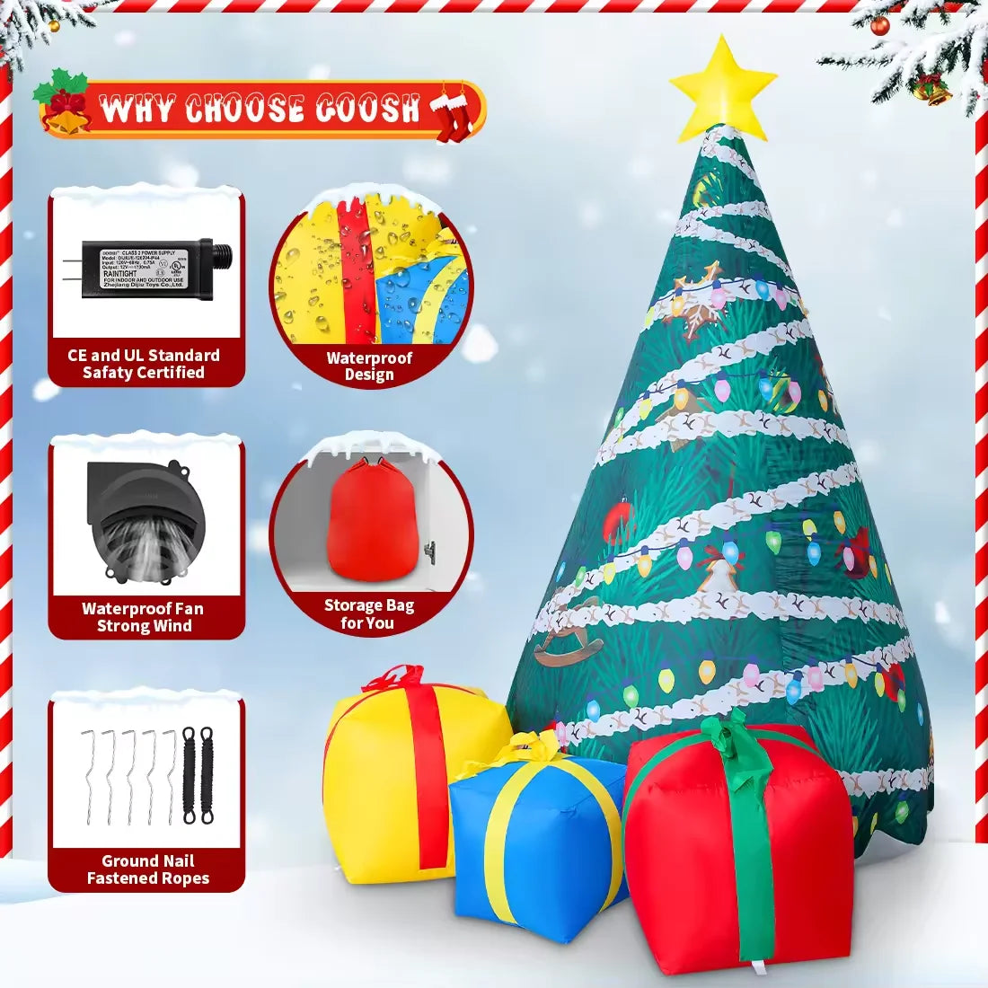 KTX-771027 7 FT Inflatable Christmas Tree with Gift Box and LED Lights for Outdoor Holiday Decor