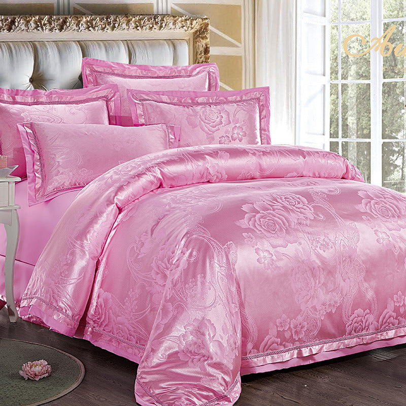 KTX-771347 European-Style 4-Piece Luxury Cotton Satin Bedding Set with Jacquard Design