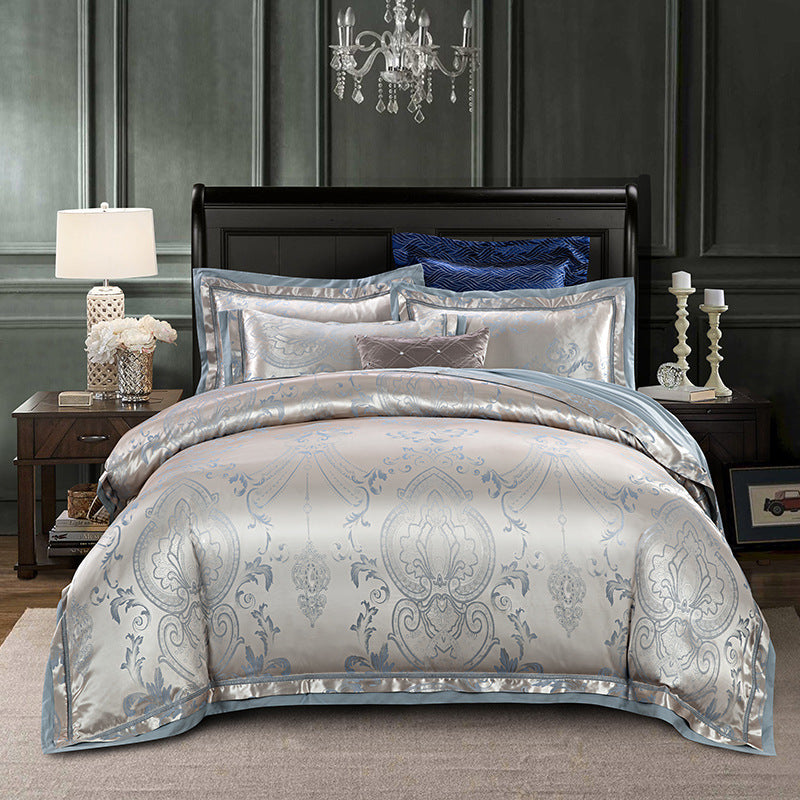 KTX-771347 European-Style 4-Piece Luxury Cotton Satin Bedding Set with Jacquard Design
