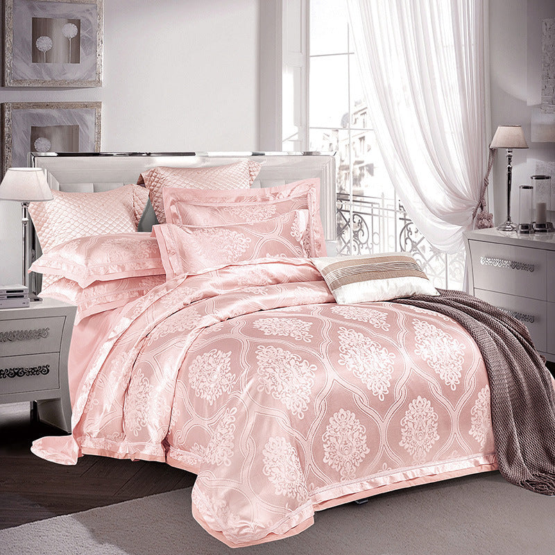 KTX-771347 European-Style 4-Piece Luxury Cotton Satin Bedding Set with Jacquard Design