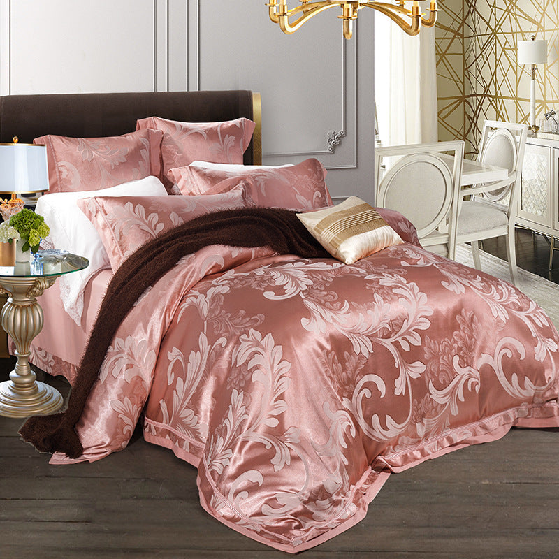 KTX-771347 European-Style 4-Piece Luxury Cotton Satin Bedding Set with Jacquard Design