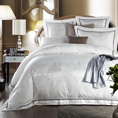 KTX-771347 European-Style 4-Piece Luxury Cotton Satin Bedding Set with Jacquard Design