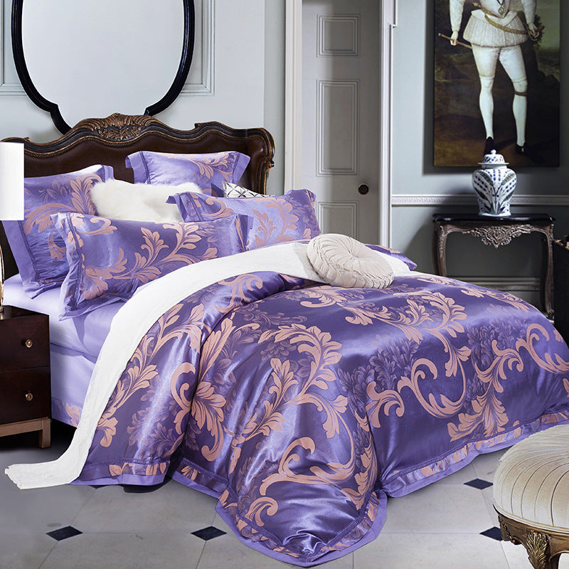 KTX-771347 European-Style 4-Piece Luxury Cotton Satin Bedding Set with Jacquard Design