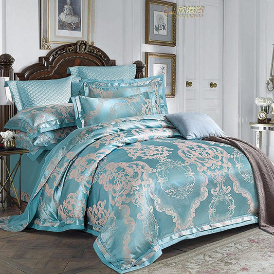 KTX-771347 European-Style 4-Piece Luxury Cotton Satin Bedding Set with Jacquard Design