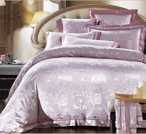 KTX-771347 European-Style 4-Piece Luxury Cotton Satin Bedding Set with Jacquard Design