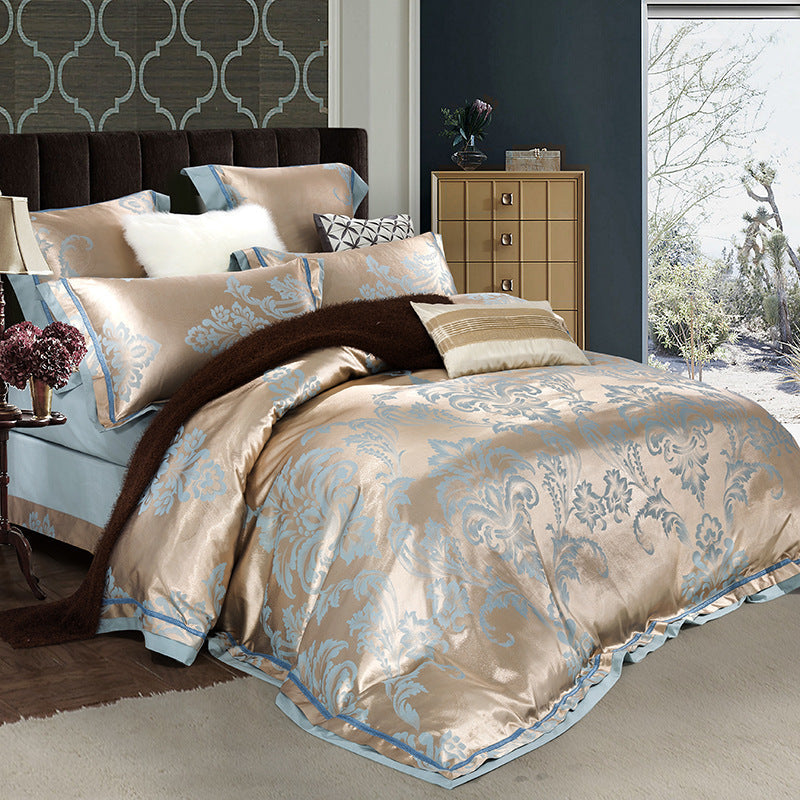 KTX-771347 European-Style 4-Piece Luxury Cotton Satin Bedding Set with Jacquard Design