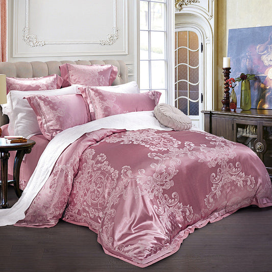KTX-771347 European-Style 4-Piece Luxury Cotton Satin Bedding Set with Jacquard Design