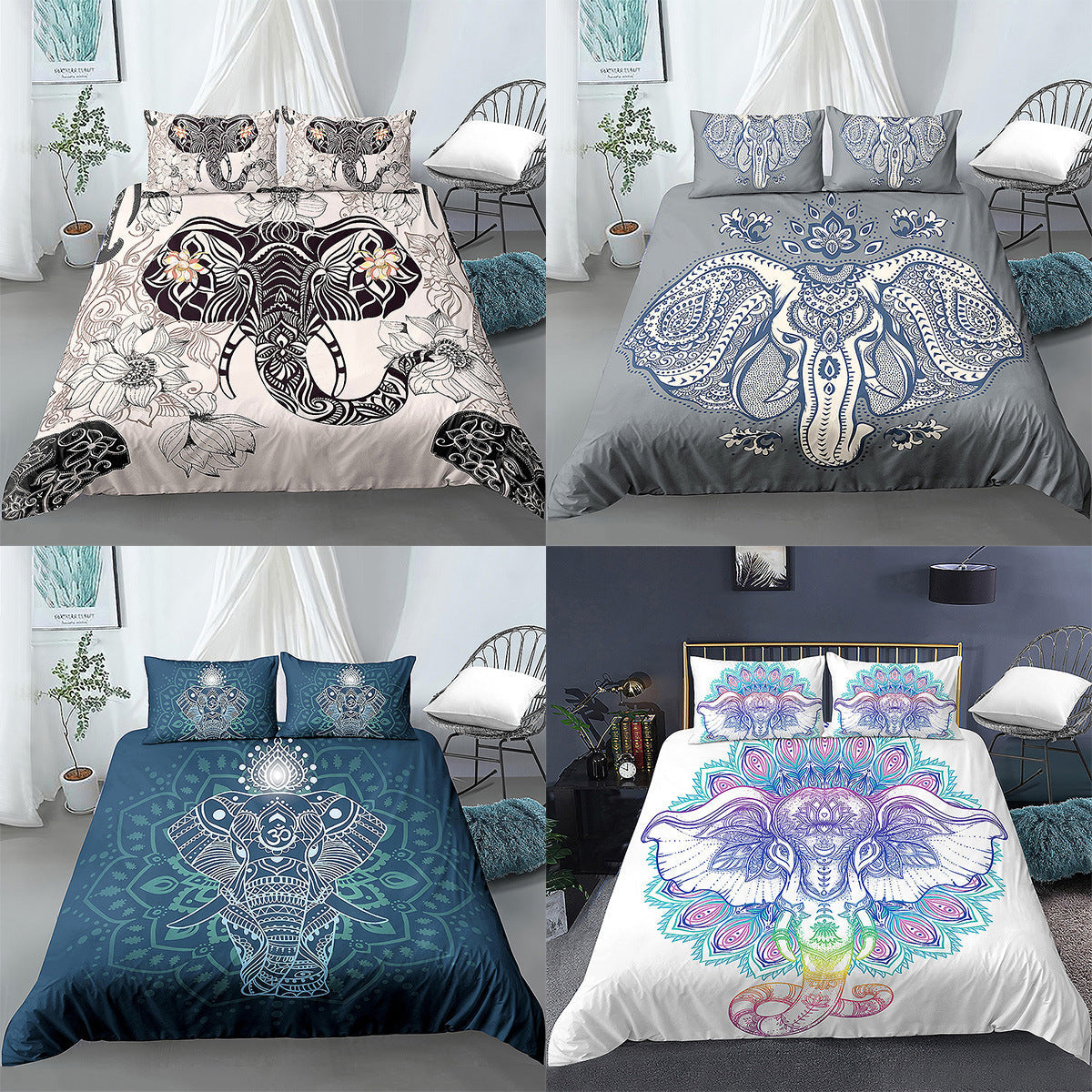 KTX-772563 Digital Printed Cartoon Elephant Bedding Set - Multiple Sizes Available