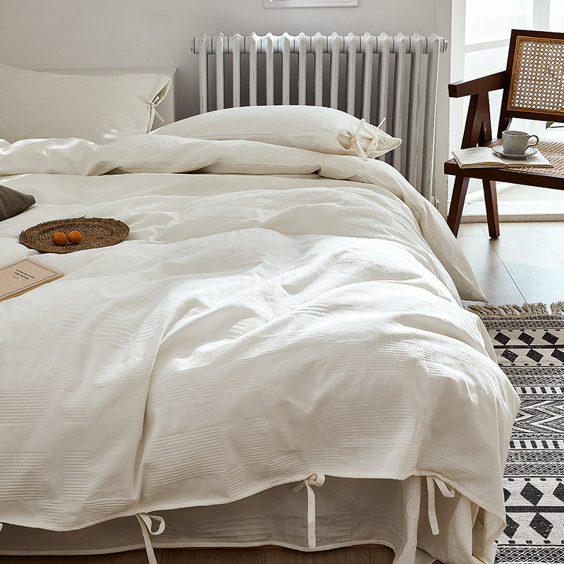 KTX-772883 Pure Cotton White Four-Piece Quilt Cover Bedding Set