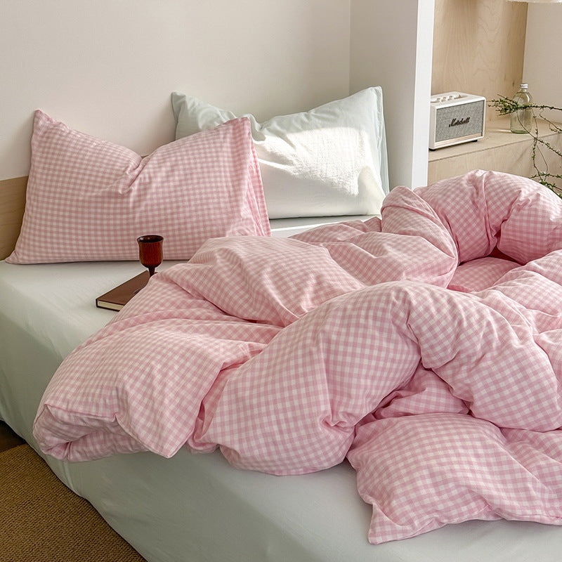 KTX-774675 Washed Cotton Contrast Color Bed Set - Four-Piece Simple Style Bedding for Various Bed Sizes