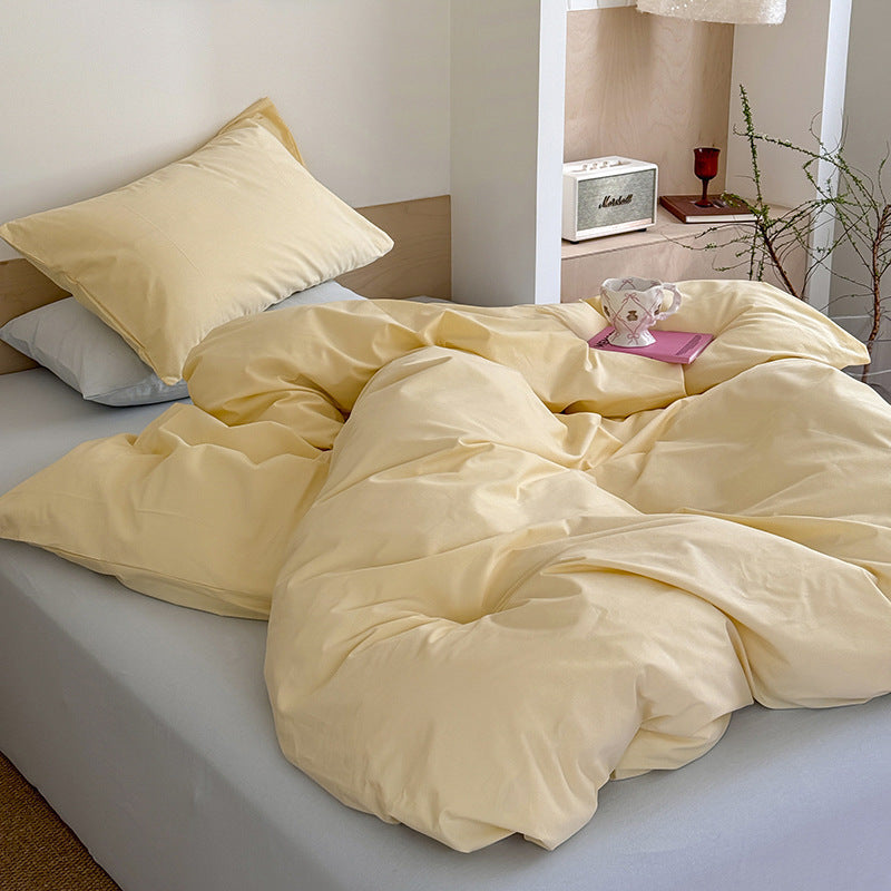 KTX-774675 Washed Cotton Contrast Color Bed Set - Four-Piece Simple Style Bedding for Various Bed Sizes