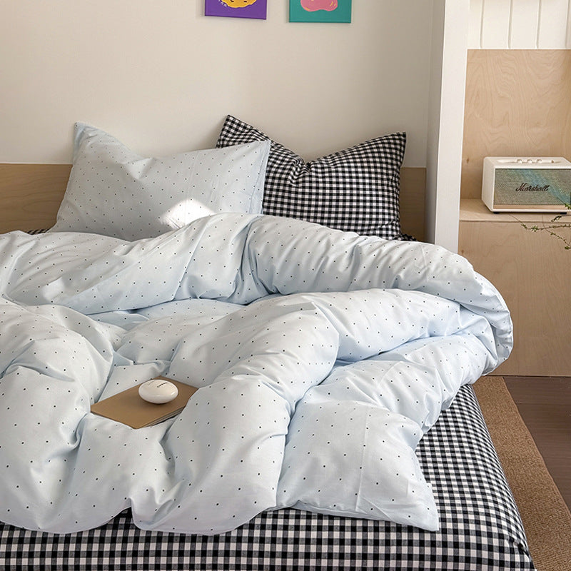 KTX-774675 Washed Cotton Contrast Color Bed Set - Four-Piece Simple Style Bedding for Various Bed Sizes