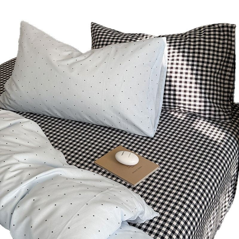 KTX-774675 Washed Cotton Contrast Color Bed Set - Four-Piece Simple Style Bedding for Various Bed Sizes