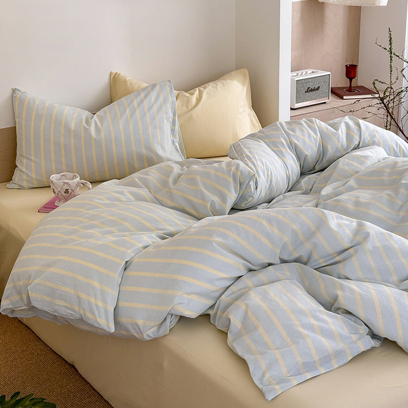 KTX-774675 Washed Cotton Contrast Color Bed Set - Four-Piece Simple Style Bedding for Various Bed Sizes