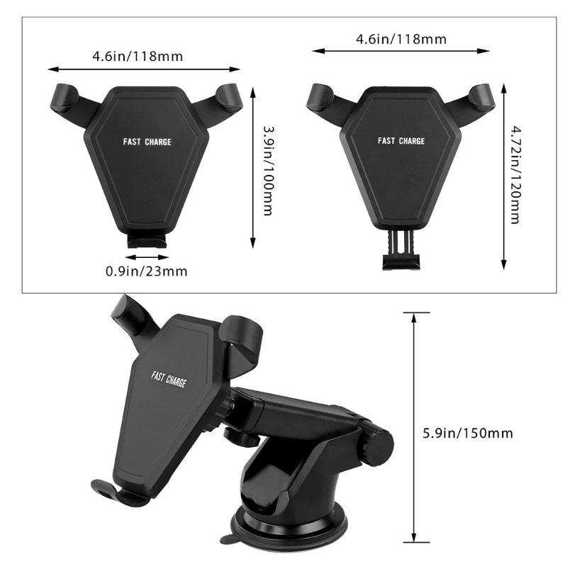 KTX-774931 Gravity Car Wireless Charger Compatible with iPhone and Galaxy Models - Fast Wireless Charging 10W/7.5W