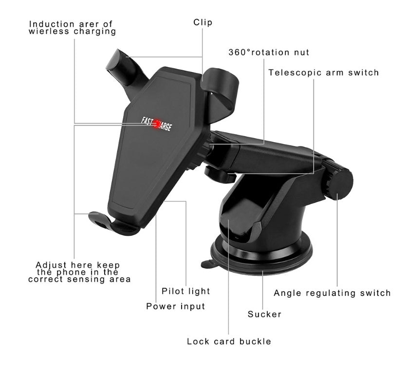 KTX-774931 Gravity Car Wireless Charger Compatible with iPhone and Galaxy Models - Fast Wireless Charging 10W/7.5W