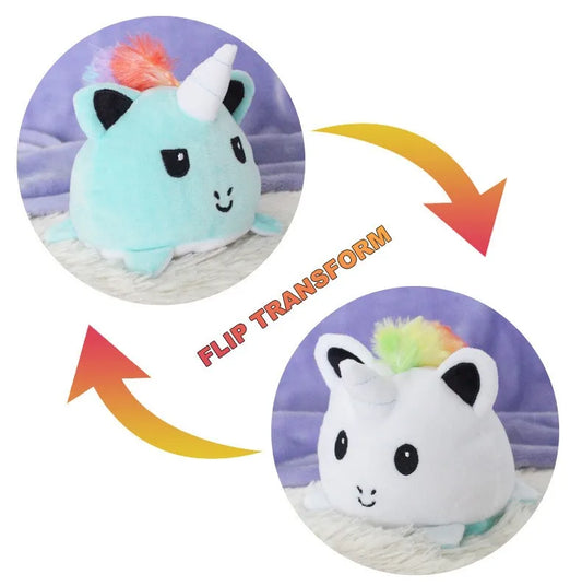 KTX-775123 Reversible Unicorn Plush Toy - Colorful Double-Sided Flip Doll with Soft PP Cotton Filling for Ages 2-14
