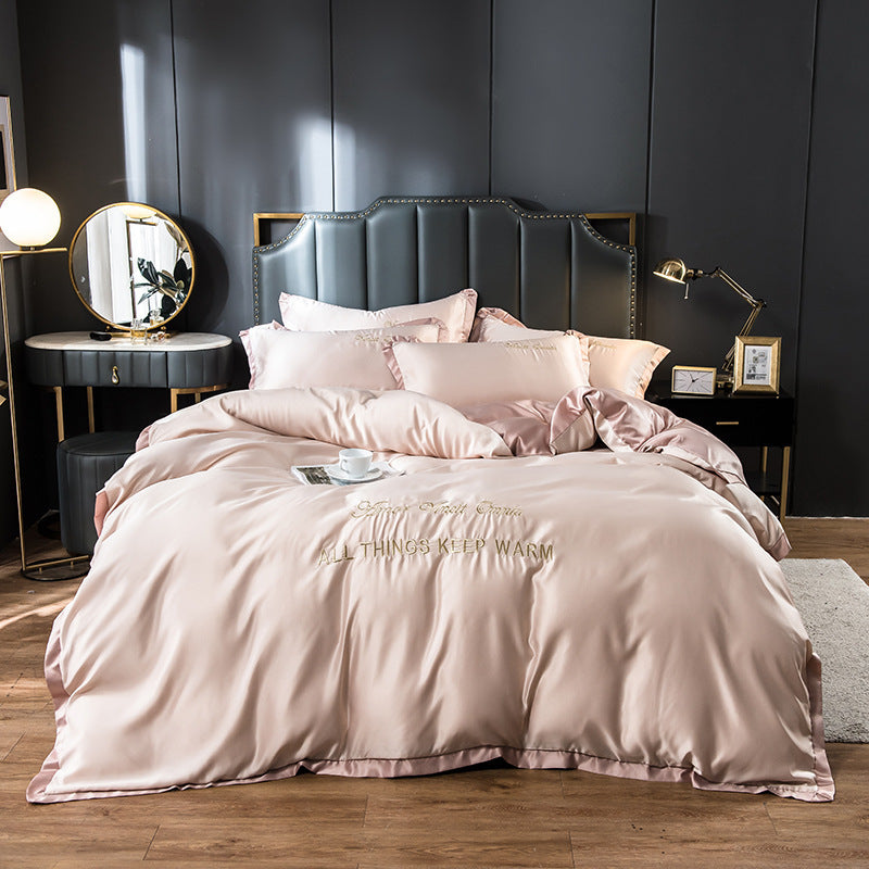 KTX-775187 Washed Silk Four-Piece Bedding Set with Embroidery and Modal Fiber Blend
