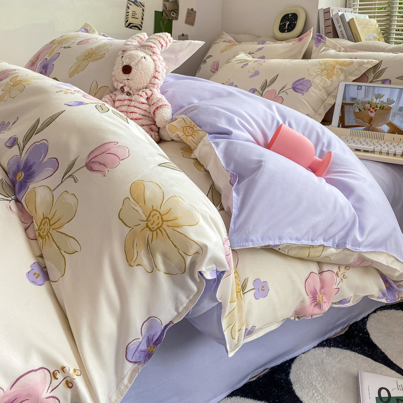 KTX-775827 Washed Cotton Plant and Flower Bed Quilt Cover – Available in Multiple Sizes