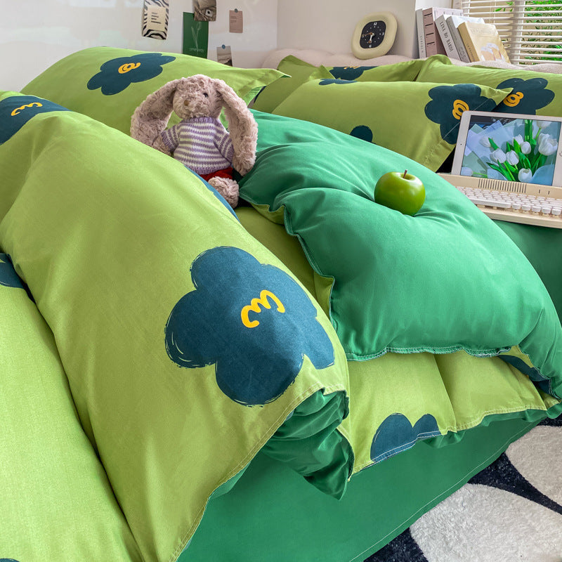 KTX-775827 Washed Cotton Plant and Flower Bed Quilt Cover – Available in Multiple Sizes