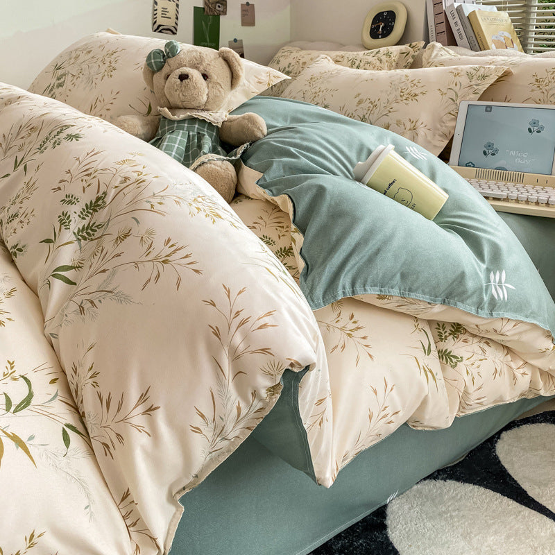 KTX-775827 Washed Cotton Plant and Flower Bed Quilt Cover – Available in Multiple Sizes