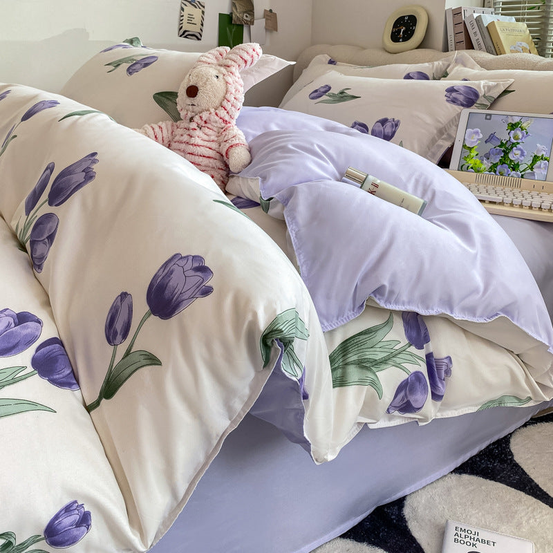 KTX-775827 Washed Cotton Plant and Flower Bed Quilt Cover – Available in Multiple Sizes