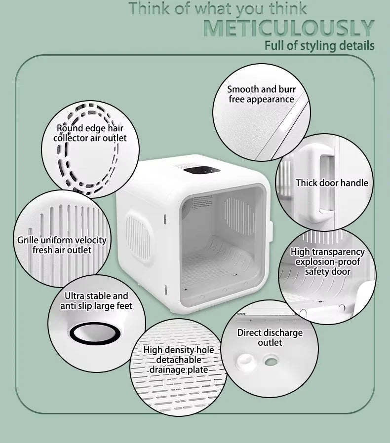 KTX-776275 Automatic Pet Dryer Box with Temperature Control for Cats and Dogs, Ultra Quiet Design, Timer Function, Eco-Friendly Materials