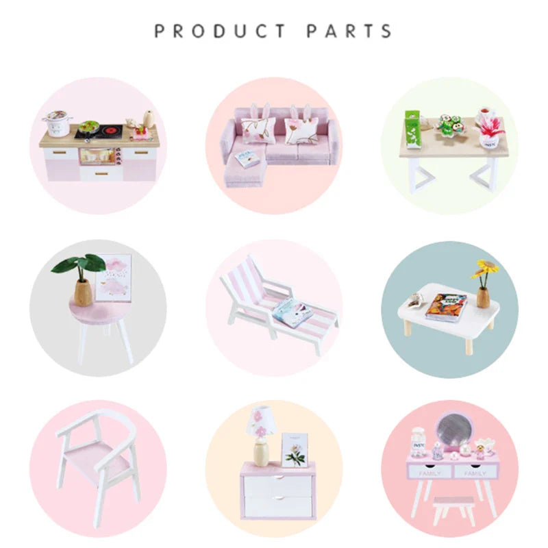 KTX-776275 Mini Wooden 3D Puzzle Dollhouse Kit with Furniture for Kids Ages 5-7