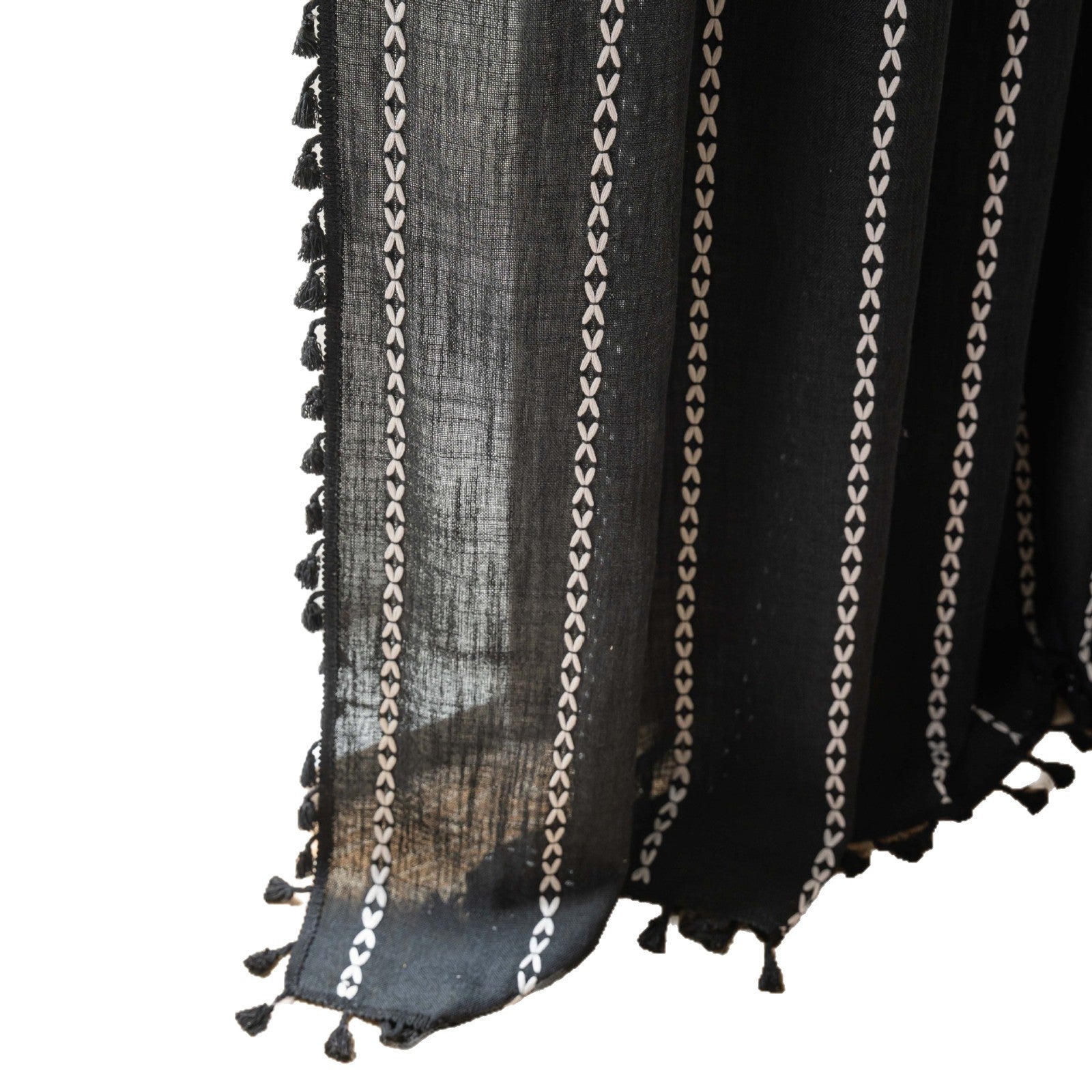 KTX-776723 Black and White Jacquard Pocket Curtain Set with Multi-line Rod Options