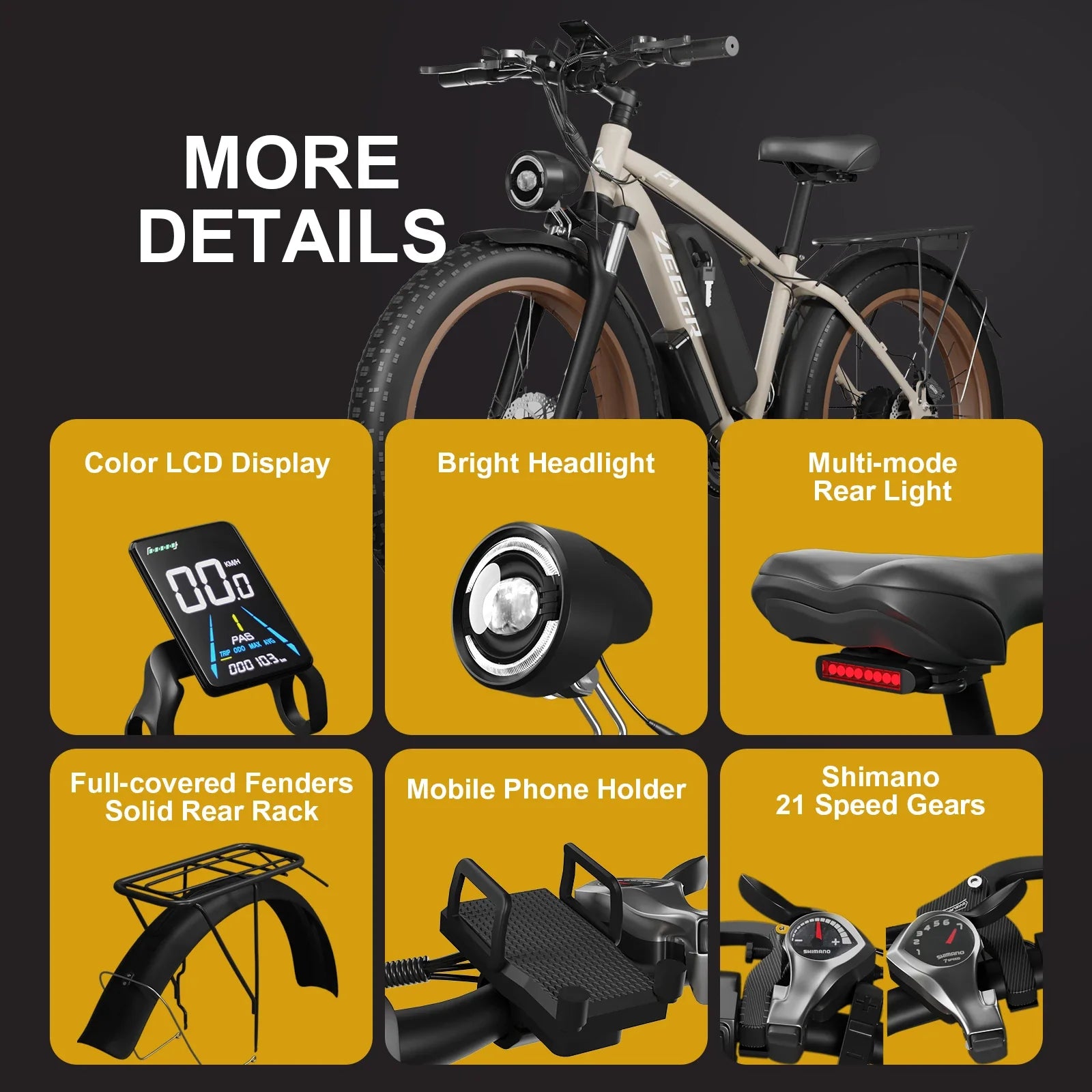 KTX-776723 Electric Mountain Bike with 1000W Motor, 48V 16Ah Battery, 7-Speed Gears, and Hydraulic Disc Brakes - 26 Inch Fat Tire E-Bike for Adults