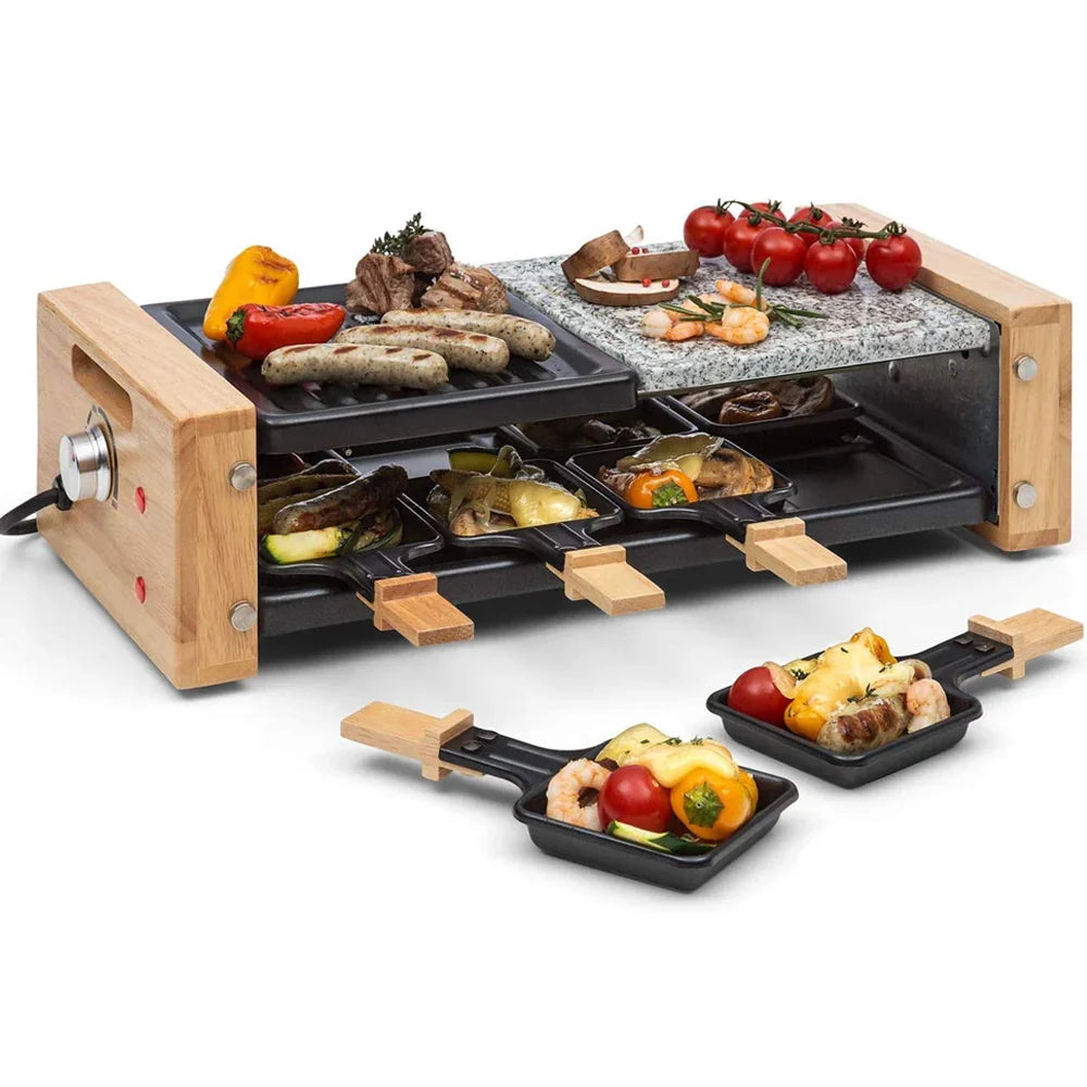 KTX-777683 1500W Adjustable Electric BBQ Grill with 8 Non-Stick Indoor Raclette Pans