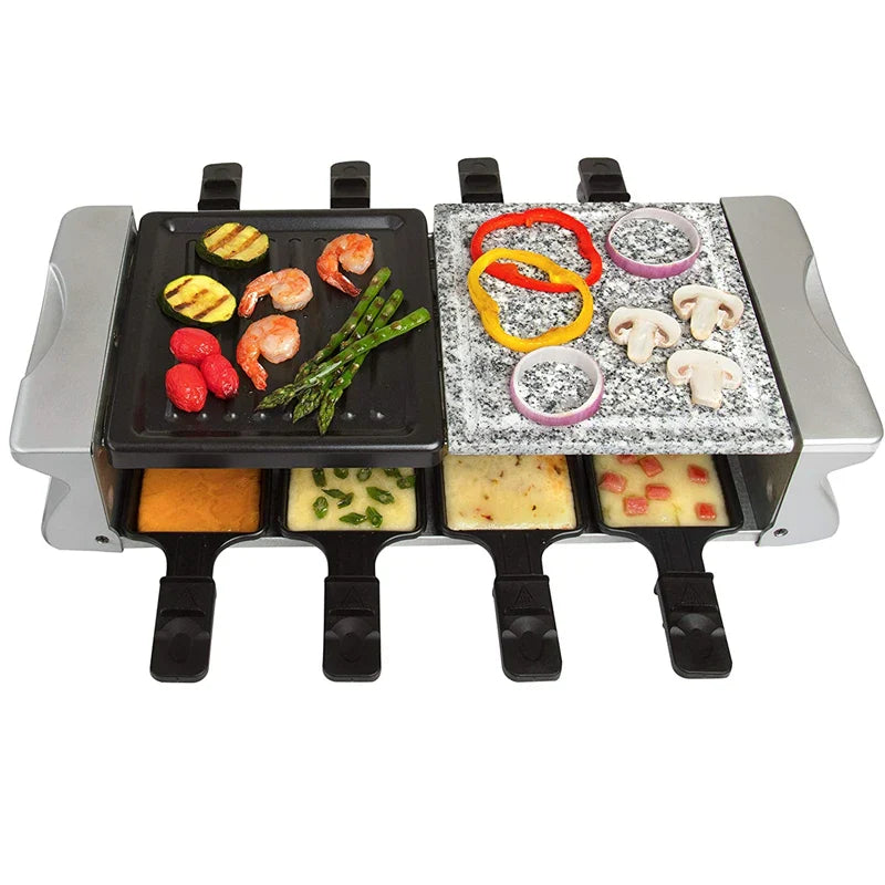 KTX-777683 1500W Adjustable Electric BBQ Grill with 8 Non-Stick Indoor Raclette Pans