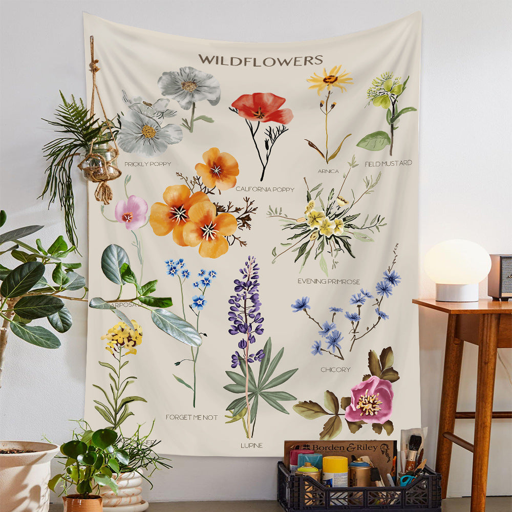 KTX-777875 European Retro Mushroom Plant Tapestry - Plush Fabric Wall Hanging Decoration in Various Sizes